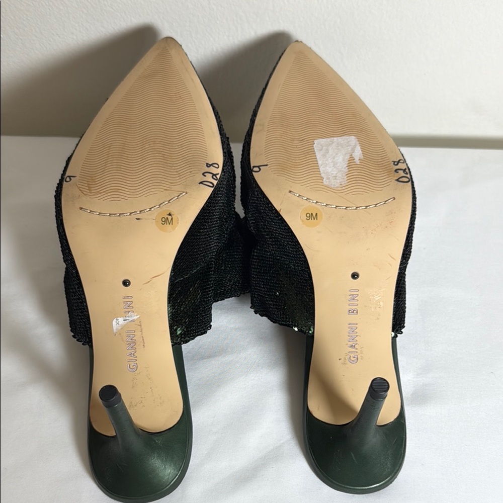 Gianni Bini Dark Green Ruffle and Sequin Kitten Heels - Picture 9 of 13